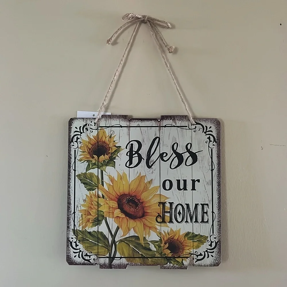🆕 Bless Our Home Wall Decor Hanging Sign Sunflowers